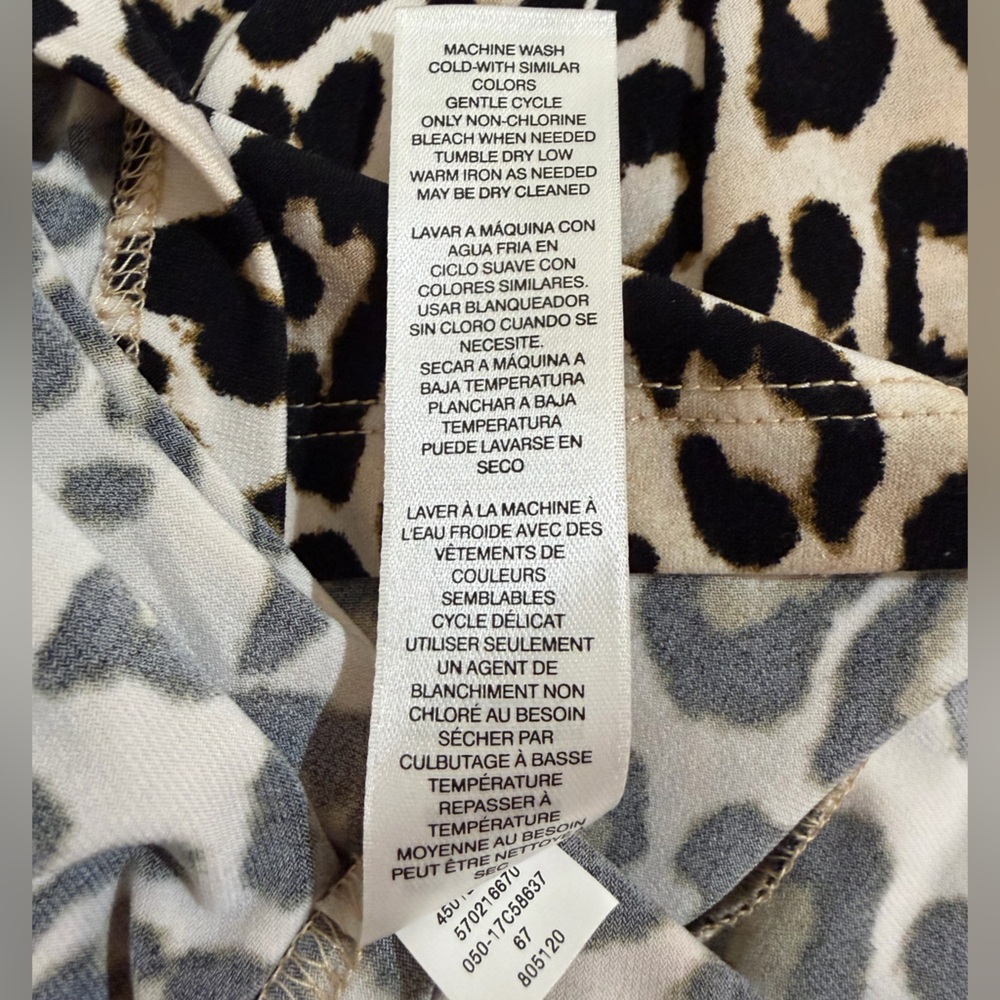 Chico’s Trapeze Leopard Animal Print Stretchy Swing Dress 3/4 Sleeve Size 8 NWT - Picture 11 of 13